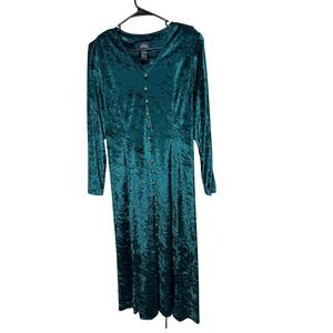 Brett Alixander Green Crushed Velvet Button Front Long Sleeve Maxi Dress Size 16